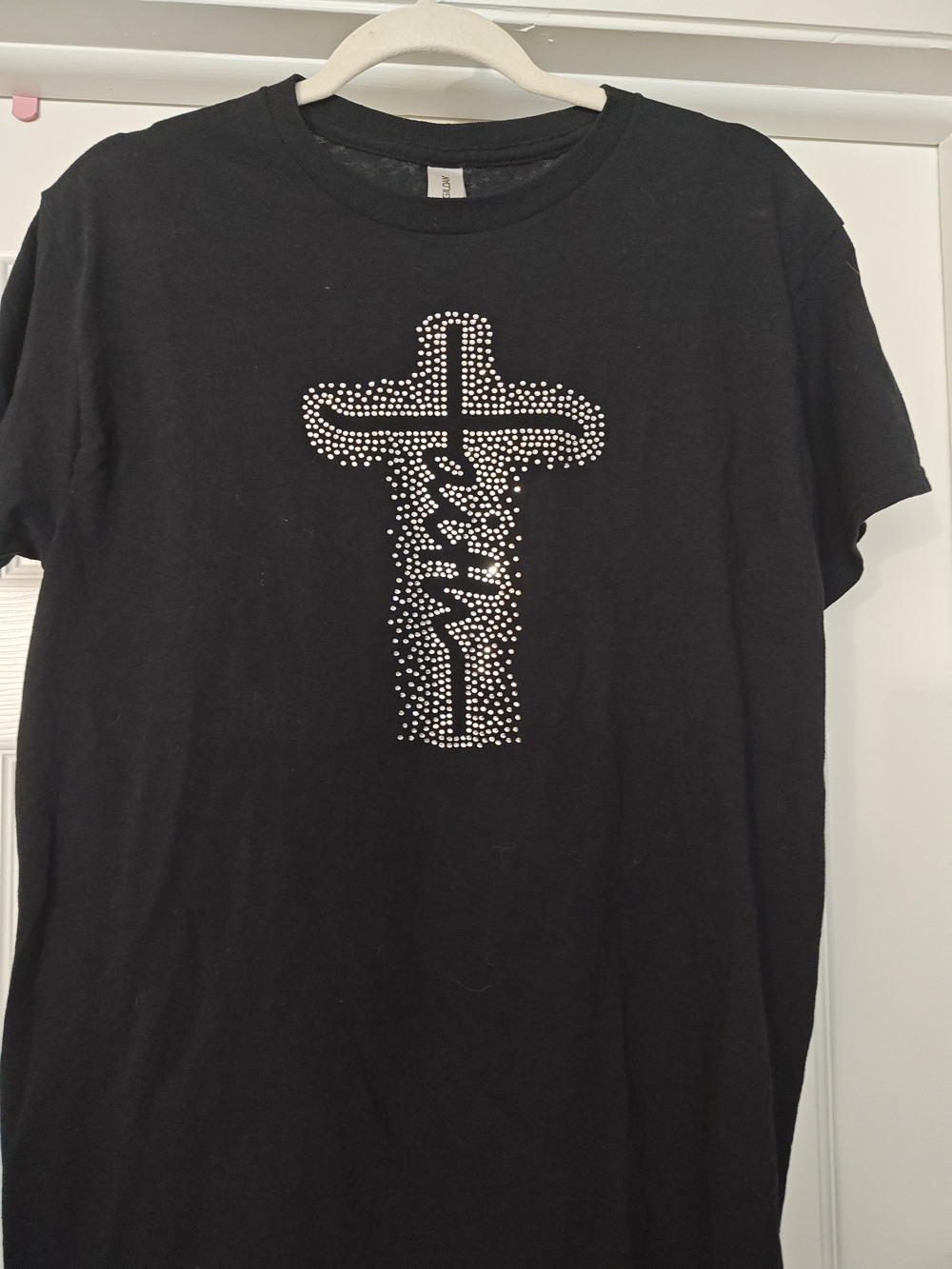 Gildan Black Short Sleeve T-Shirt with Silver Rhinestone Cross